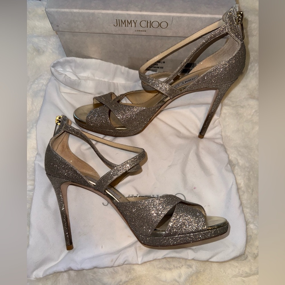 Jimmy Choo Silver Glitter Heels